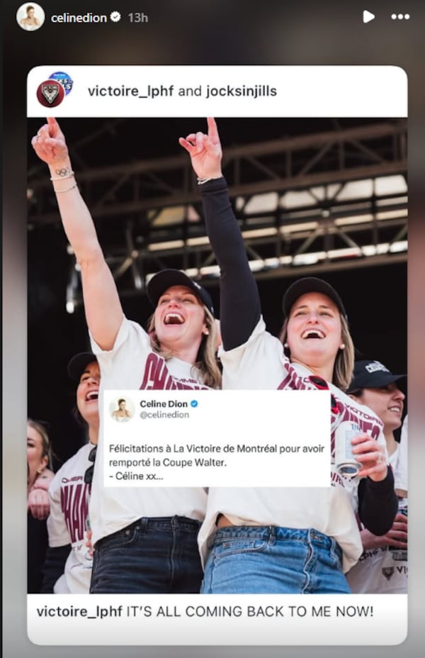 Celine Dion gives shout-out to Montreal Victoire as they celebrate with the Walter Cup